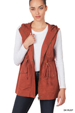 Load image into Gallery viewer, PLUS DRAWSTRING WAIST MILITARY HOODIE VEST WITH POCKETS
