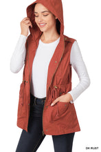 Load image into Gallery viewer, PLUS DRAWSTRING WAIST MILITARY HOODIE VEST WITH POCKETS
